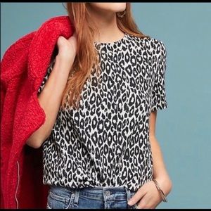 Anthropologie Eri + Ali black & white leopard top